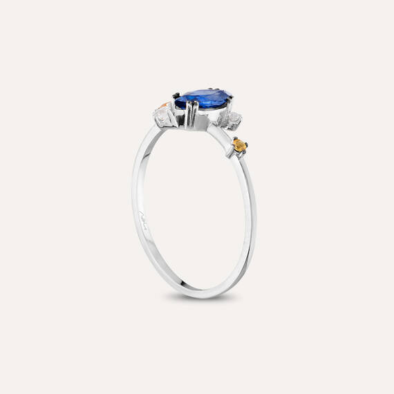 0.84 CT Multicolor Sapphire and Diamond White Gold Ring - 3