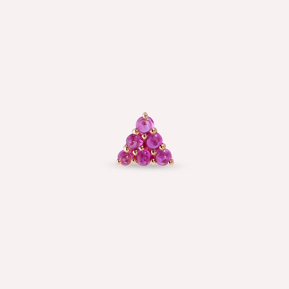 0.84 CT Yakut Taşlı Rose Altın Tek Küpe - 4