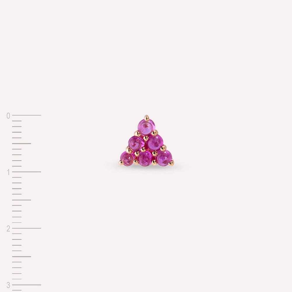 0.84 CT Yakut Taşlı Rose Altın Tek Küpe - 5