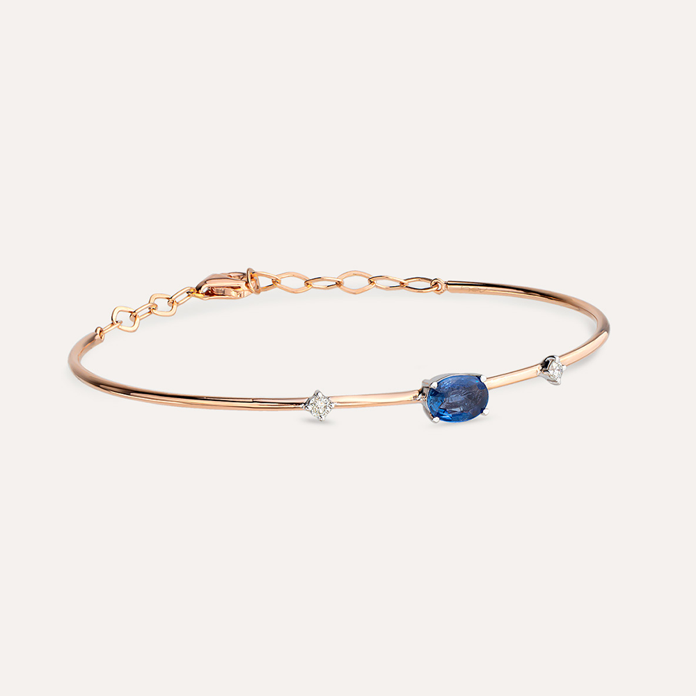 0.85 CT Blue Sapphire and Diamond Rose Gold Bracelet - 4