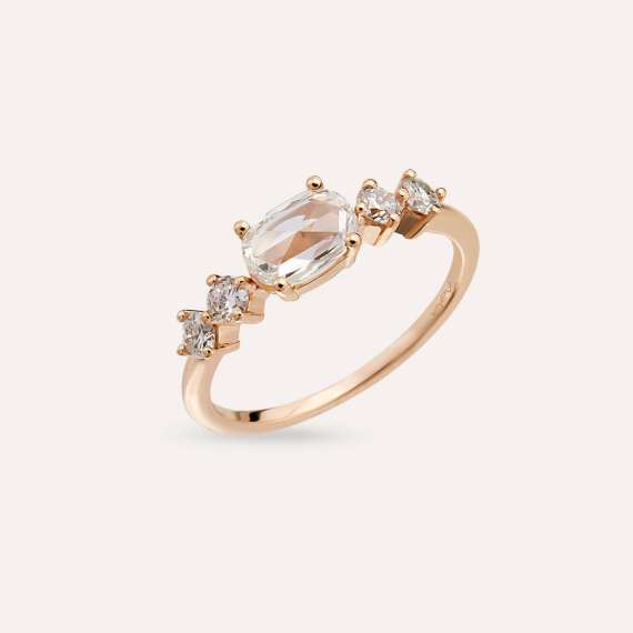 0.85 CT Diamond and Rose Cut Diamond Rose Gold Ring - 4