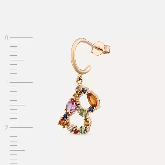 0.85 CT Multicolor Sapphire and Brown Diamond B Letter Single Earring - 5