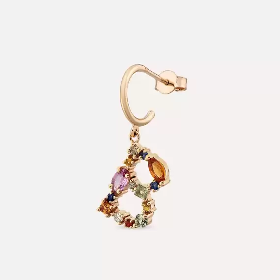 0.85 CT Multicolor Sapphire and Brown Diamond B Letter Single Earring - 4