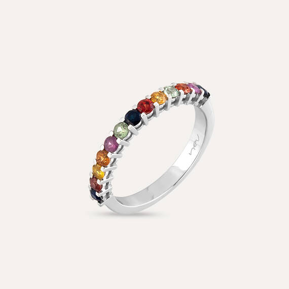 0.86 CT Multicolor Sapphire White Gold Half Eternity Ring - 1