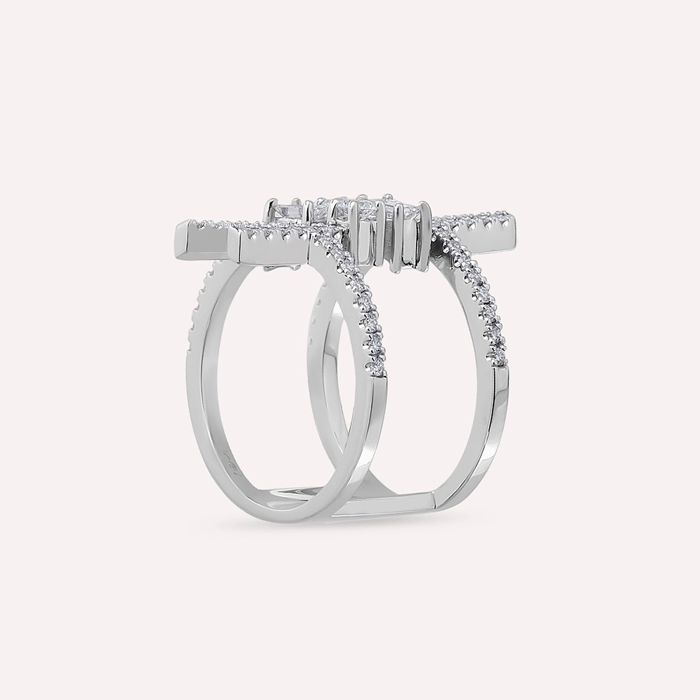 0.87 CT Baguette Cut Diamond White Gold Ring - 5