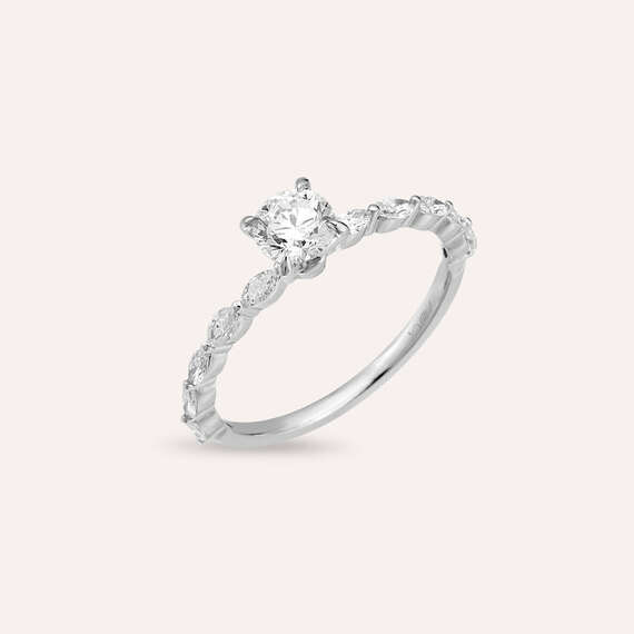 0.87 CT Markiz Pırlanta Taşlı Beyaz Altın Yüzük - 5