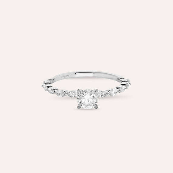 0.87 CT Markiz Pırlanta Taşlı Beyaz Altın Yüzük - 6