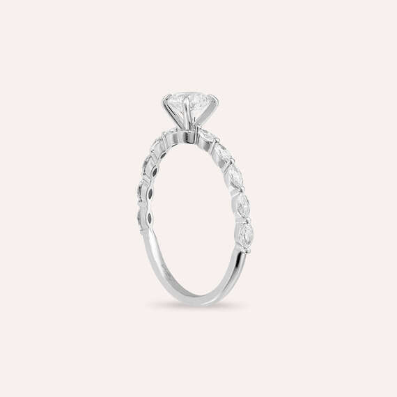 0.87 CT Markiz Pırlanta Taşlı Beyaz Altın Yüzük - 7