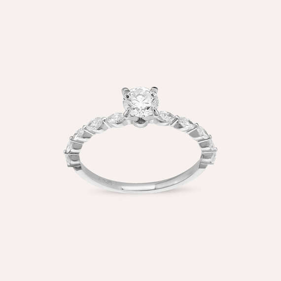 0.87 CT Markiz Pırlanta Taşlı Beyaz Altın Yüzük - 1
