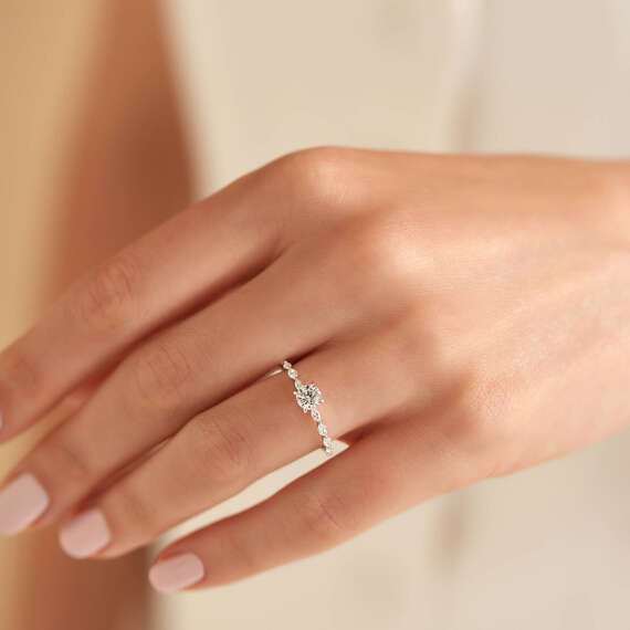 0.87 CT Markiz Pırlanta Taşlı Beyaz Altın Yüzük - 2