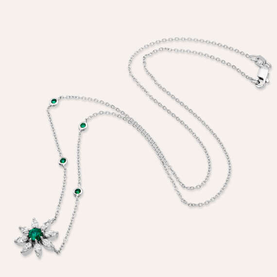 0.87 CT Marquise Cut Diamond and Emerald White Gold Necklace - 3
