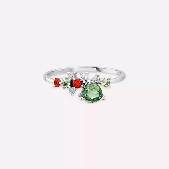 Zoya 0.87 CT Multicolor Safir ve Pırlanta Taşlı Beyaz Altın Yüzük - 3