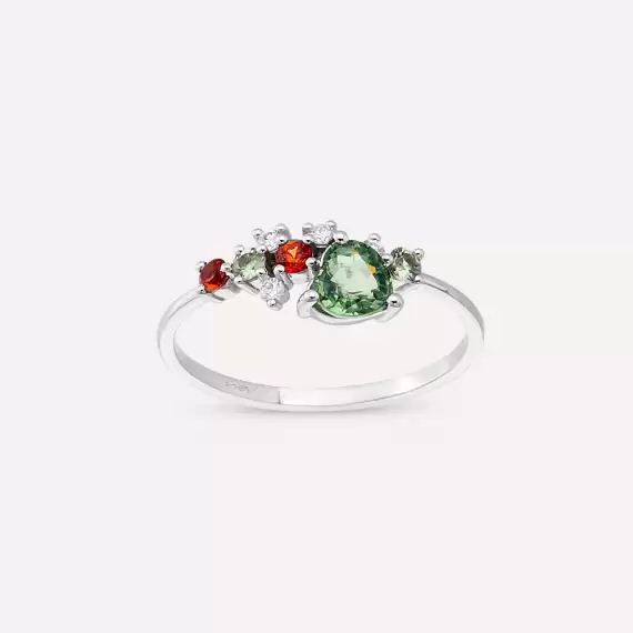 Zoya 0.87 CT Multicolor Sapphire and Diamond White Gold Ring - 1