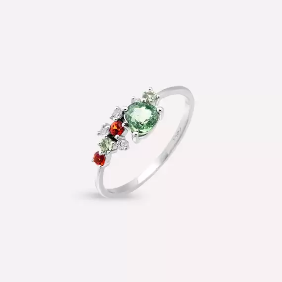 Zoya 0.87 CT Multicolor Sapphire and Diamond White Gold Ring - 2