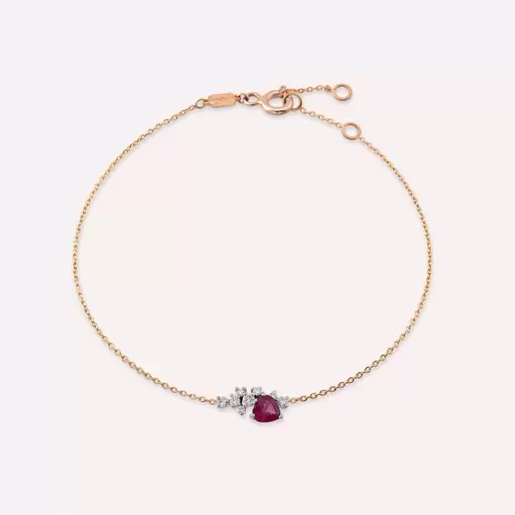 Zoya 0.87 CT Red Safir ve Pırlanta Taşlı Rose Altın Bileklik - 1