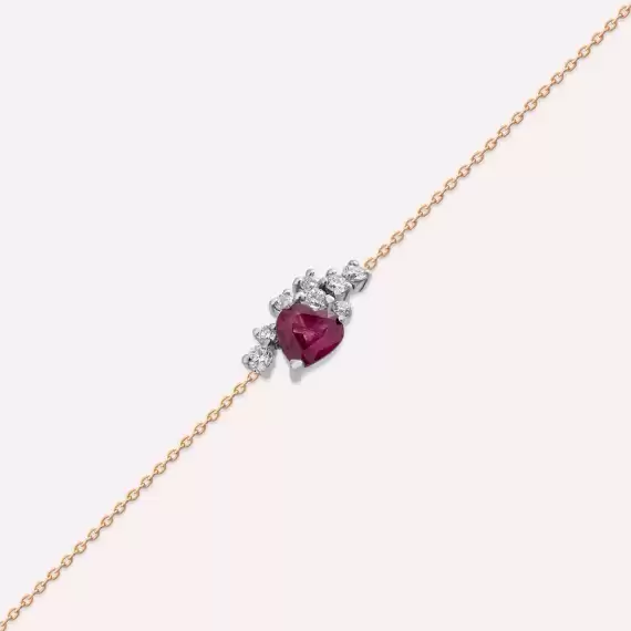 Zoya 0.87 CT Red Safir ve Pırlanta Taşlı Rose Altın Bileklik - 4