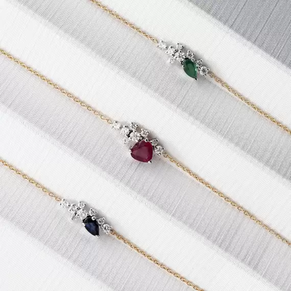Zoya 0.87 CT Red Safir ve Pırlanta Taşlı Rose Altın Bileklik - 7