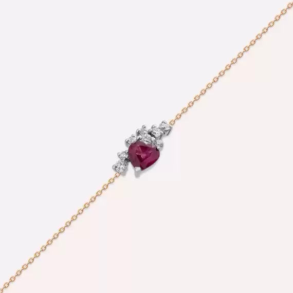 0.87 CT Red Sapphire and Diamond Rose Gold Bracelet - 4
