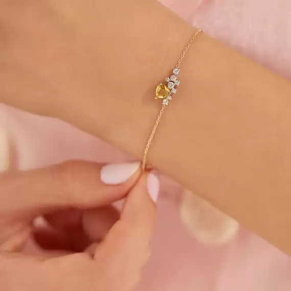 Zoya 0.87 CT Yellow Safir ve Pırlanta Taşlı Rose Altın Bileklik - 2
