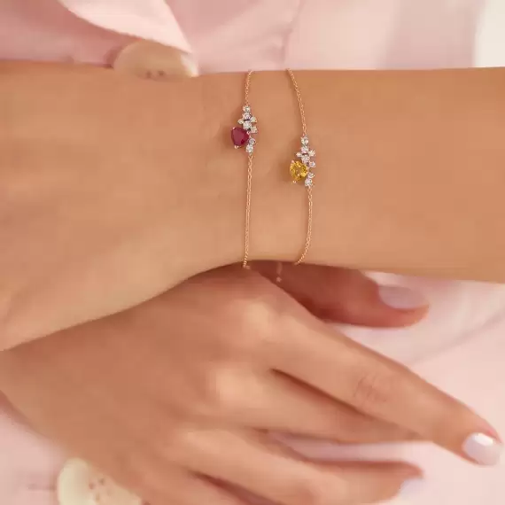 Zoya 0.87 CT Yellow Safir ve Pırlanta Taşlı Rose Altın Bileklik - 3