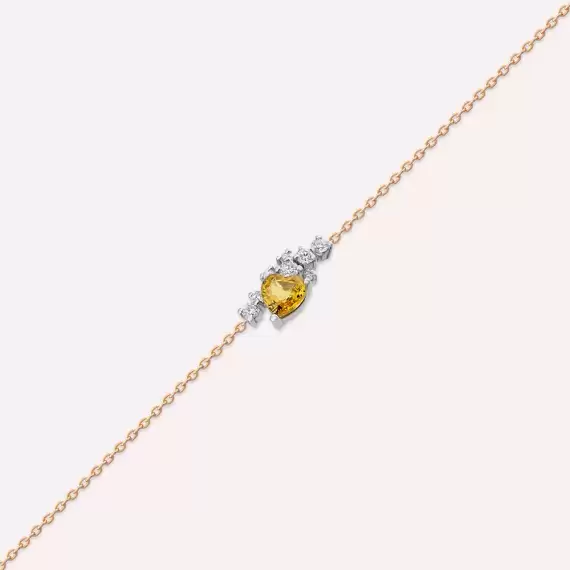 0.87 CT Yellow Safir ve Pırlanta Taşlı Rose Altın Bileklik - 4