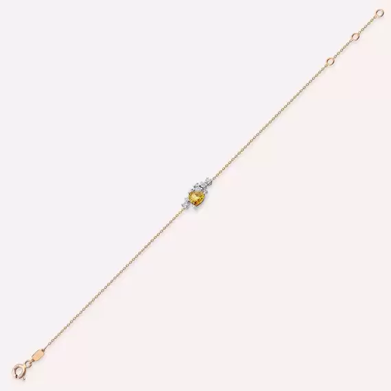 Zoya 0.87 CT Yellow Safir ve Pırlanta Taşlı Rose Altın Bileklik - 5
