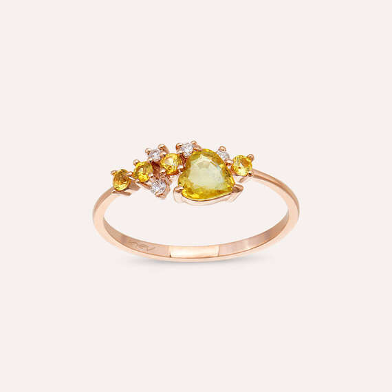 Zoya 0.63 CT Yellow Safir ve Pırlanta Taşlı Rose Altın Yüzük - 1