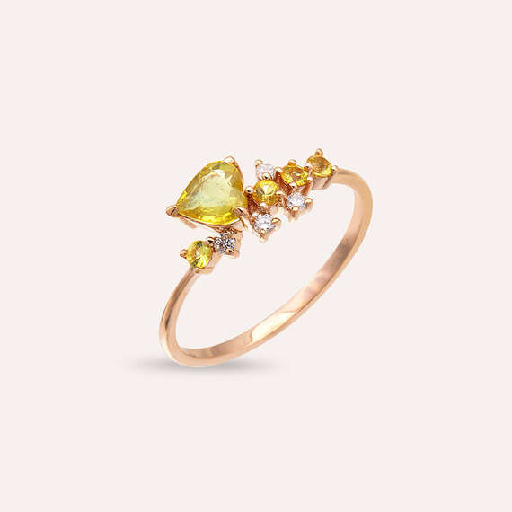Zoya 0.63 CT Yellow Safir ve Pırlanta Taşlı Rose Altın Yüzük - 3
