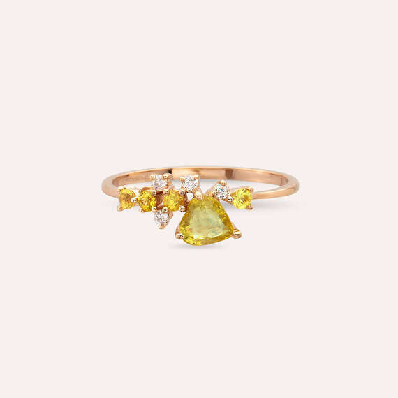Zoya 0.63 CT Yellow Safir ve Pırlanta Taşlı Rose Altın Yüzük - 4