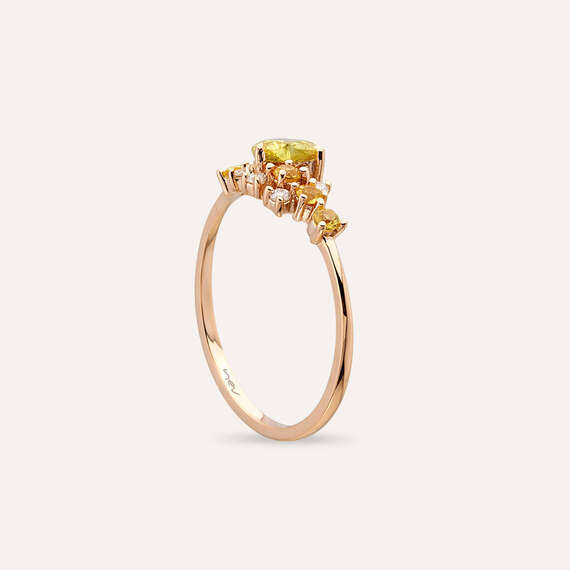 Zoya 0.63 CT Yellow Safir ve Pırlanta Taşlı Rose Altın Yüzük - 5