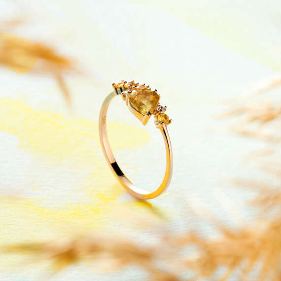 Zoya 0.63 CT Yellow Safir ve Pırlanta Taşlı Rose Altın Yüzük - 2