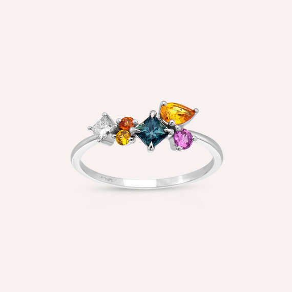 Lily 0.88 CT Multicolor Sapphire and Diamond White Gold Ring - 3