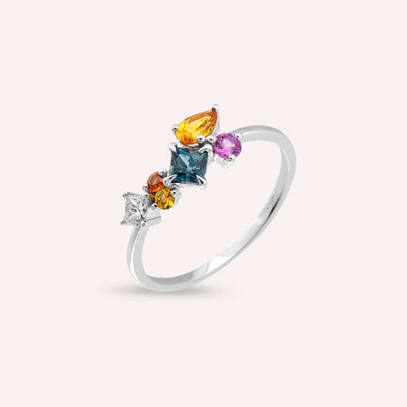 Lily 0.88 CT Multicolor Sapphire and Diamond White Gold Ring - 1