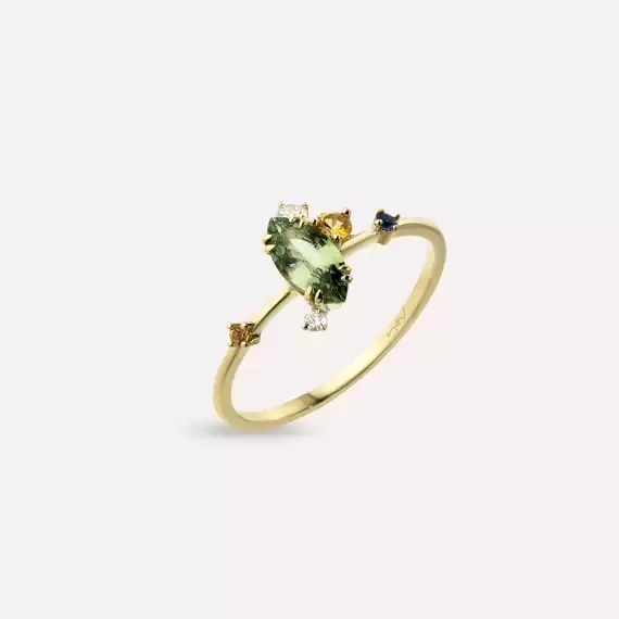 0.88 CT Multicolor Sapphire and Diamond Yellow Gold Ring - 2