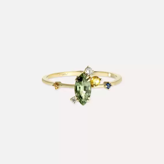0.88 CT Multicolor Sapphire and Diamond Yellow Gold Ring - 3