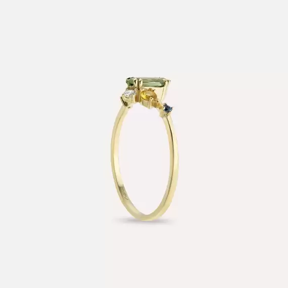 0.88 CT Multicolor Sapphire and Diamond Yellow Gold Ring - 4