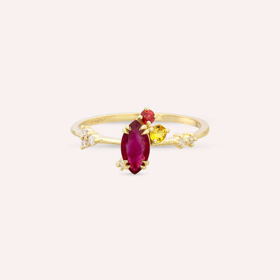 0.75 CT Ruby and Multicolor Sapphire Yellow Gold Ring - 5