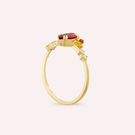 0.75 CT Ruby and Multicolor Sapphire Yellow Gold Ring - 6