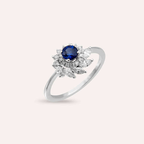 0.88 CT Sapphire and Diamond White Gold Ring - 4