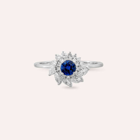 0.88 CT Sapphire and Diamond White Gold Ring - 5