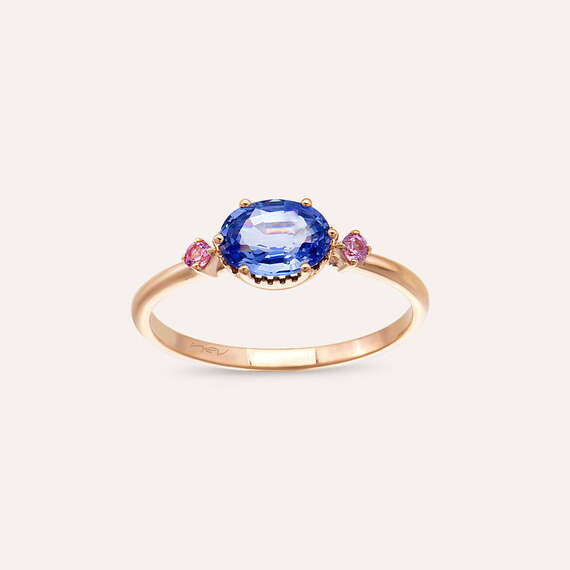 0.89 CT Blue and Pink Sapphire Rose Gold Ring - 1