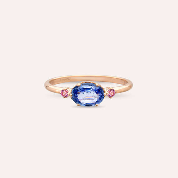 0.89 CT Blue ve Pink Safir Taşlı Rose Altın Yüzük - 4