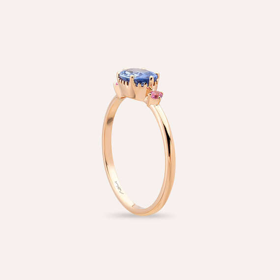 0.89 CT Blue ve Pink Safir Taşlı Rose Altın Yüzük - 5