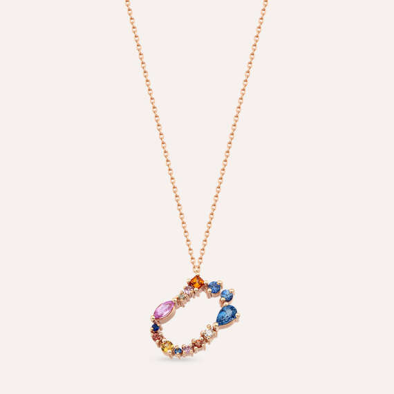 1.02 CT Multicolor Safir ve Pırlanta Taşlı Ü Harf Kolye - 1