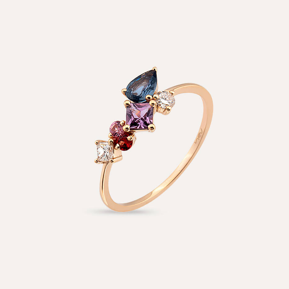 Lily 0.89 CT Multicolor Sapphire and Diamond Rose Gold Ring
