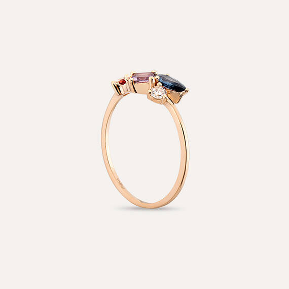Lily 0.89 CT Multicolor Sapphire and Diamond Rose Gold Ring - 4