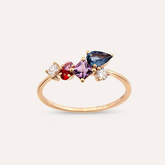 Lily 0.89 CT Multicolor Sapphire and Diamond Rose Gold Ring - 2