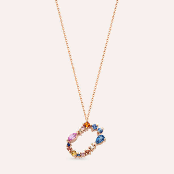 0.89 CT Multicolor Sapphire and Diamond Ü Letter Necklace - 1