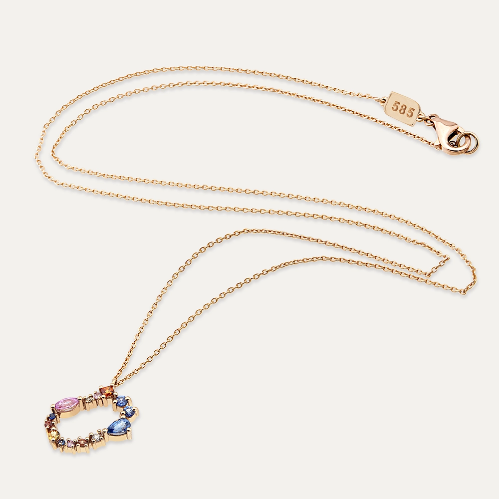 0.89 CT Multicolor Sapphire and Diamond Ü Letter Necklace - 3