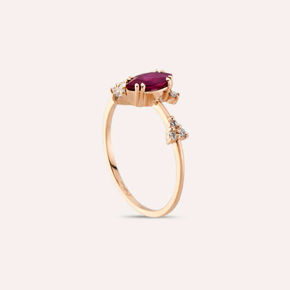 0.90 CT Marquise Cut Diamond Ruby and Diamond Rose Gold Ring - 4